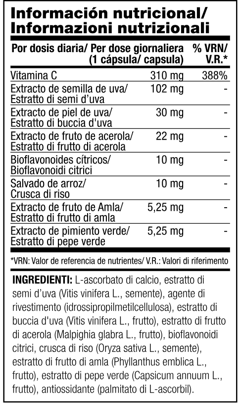 Vinali Nutrifii Ariix NewAge. Integratore alimentare con elenco degli ingredienti e informazioni nutrizionali per il prodotto Vinali.